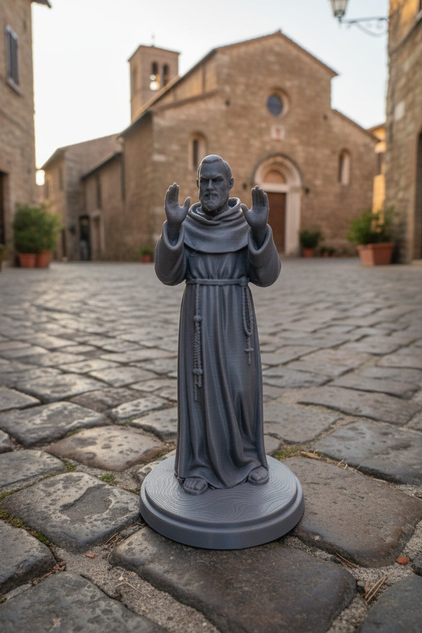 Padre Pio Statue – 3D Printed Grey (20cm)